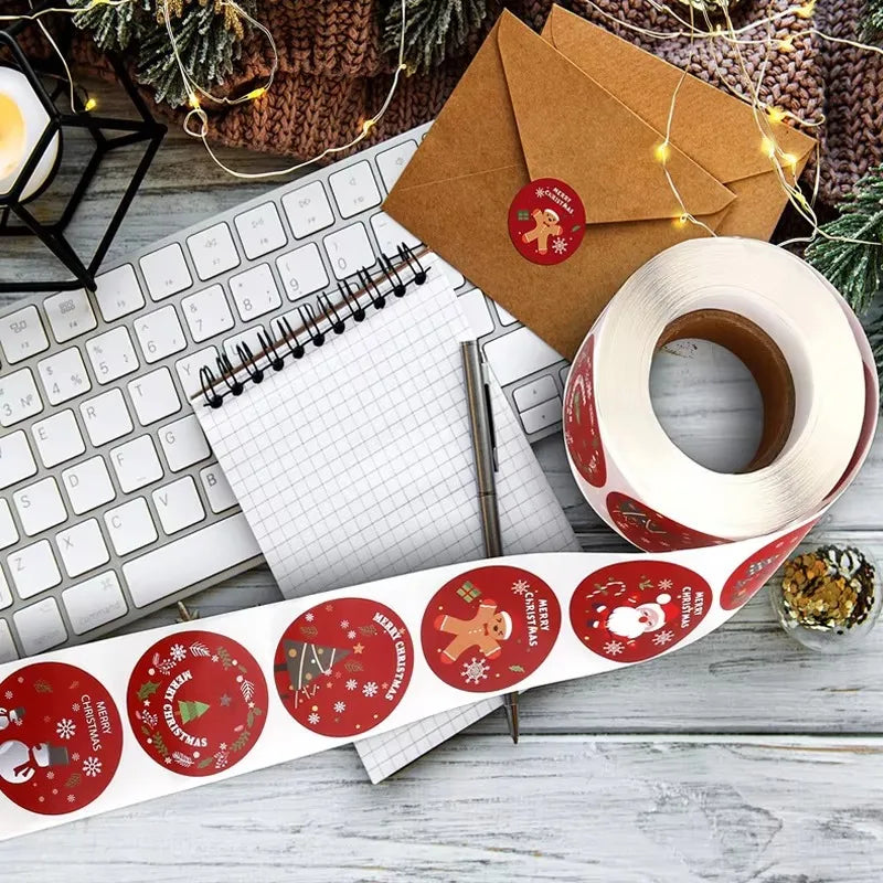 Merry Christmas Stickers | Round Roll Sticker Pack for Gift Wrapping and DIY Crafts