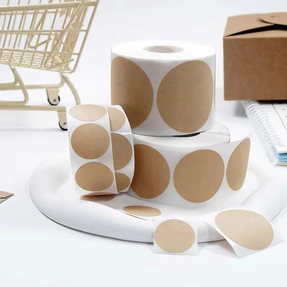 Kraft Round Self-Adhesive Labels | 500pcs per Roll for Organizing and Personalizing