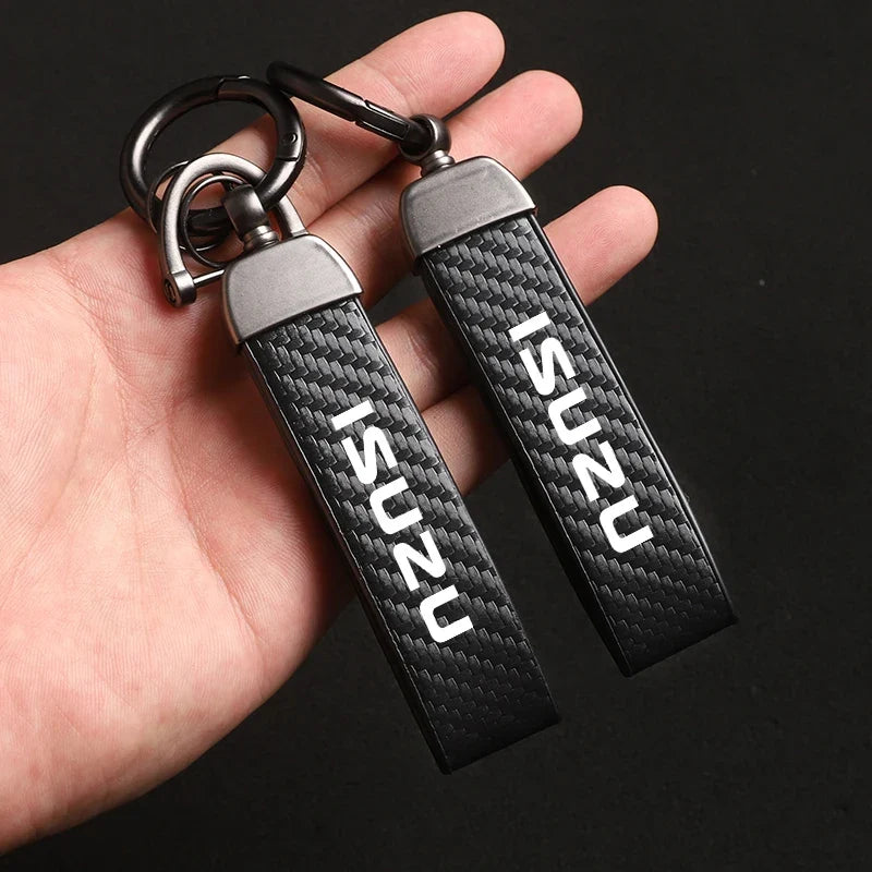 Isuzu Dmax Keychain with Microfiber Leather | Carbon Fiber Style Key Ring
