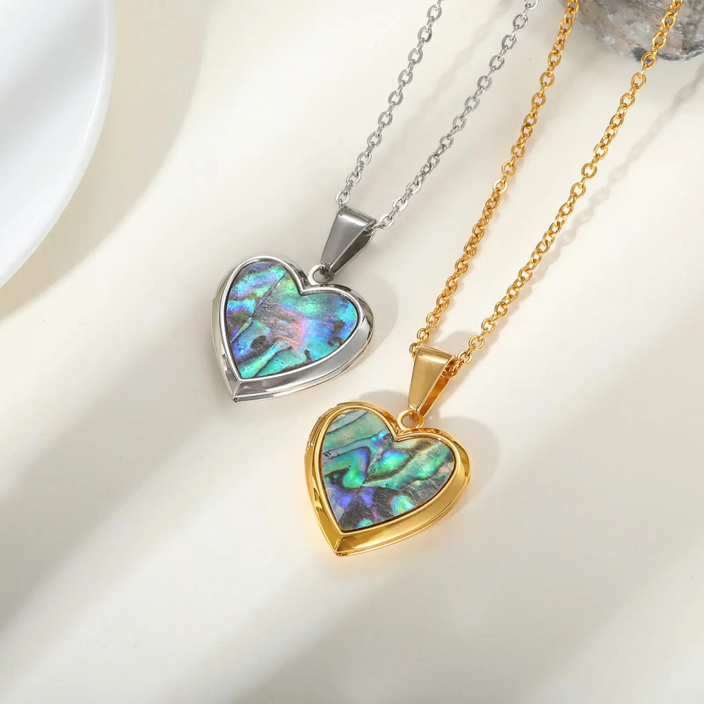 Custom Photo Heart Pendant | Abalone Shell Stainless Steel Necklace