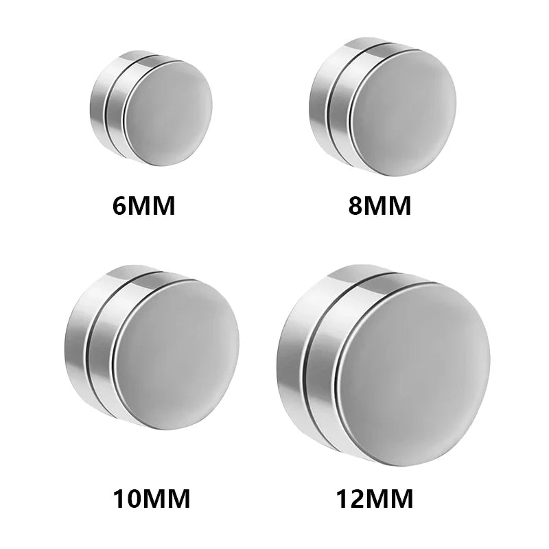6mm/8mm/10mm/12mm Strong Magnetic Non Piercing Ear Clip | Round Circle Mens Stud Earrings