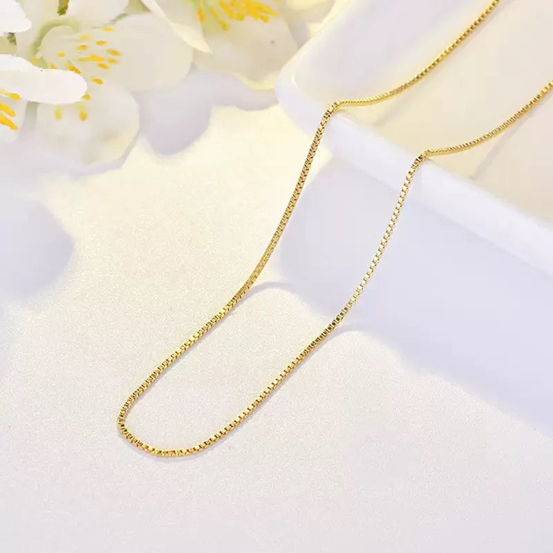 925 Sterling Silver Gold Plated Necklace | 1mm Box Chain Fine Jewelry for Women