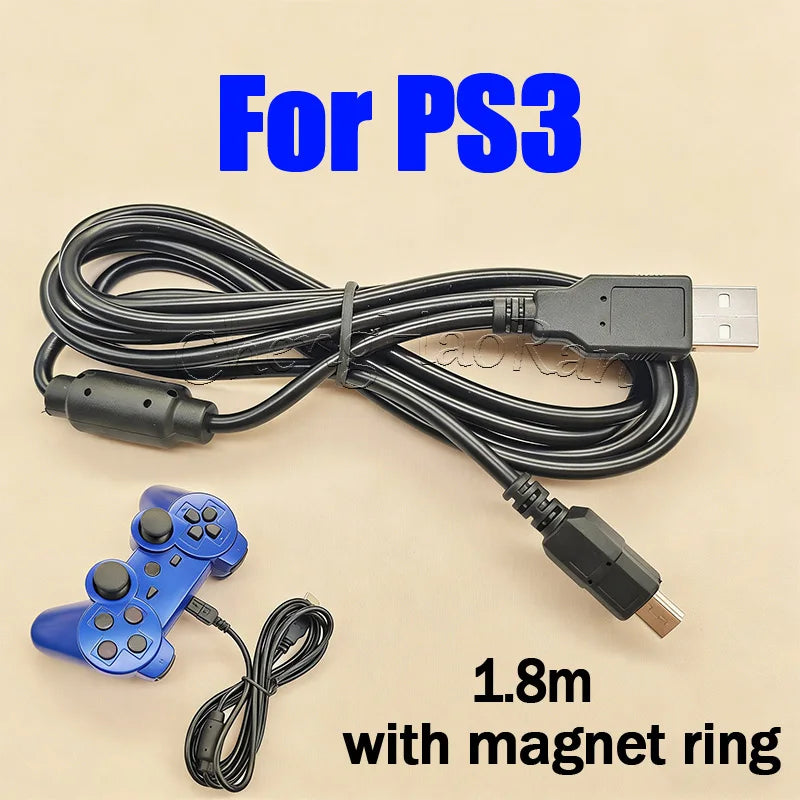 USB Charger Cable for PS3 Controller | Extension Gamepad Cord with Magnetic Ring
