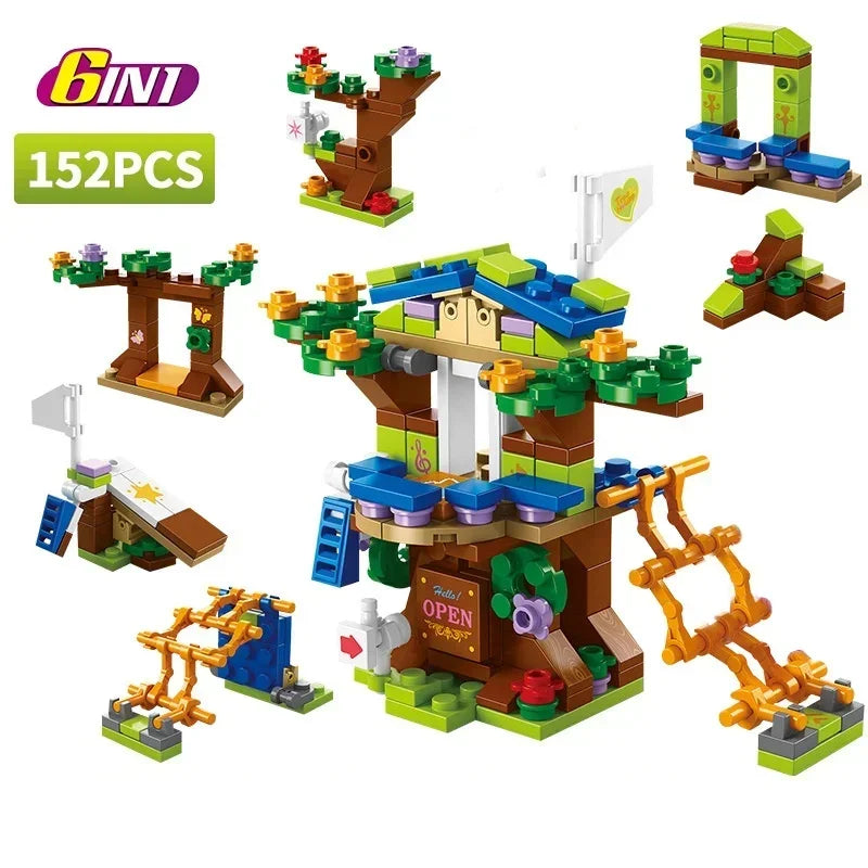 6in1 Tree House Building Blocks Set | Girls Castle Room with Climb Slide