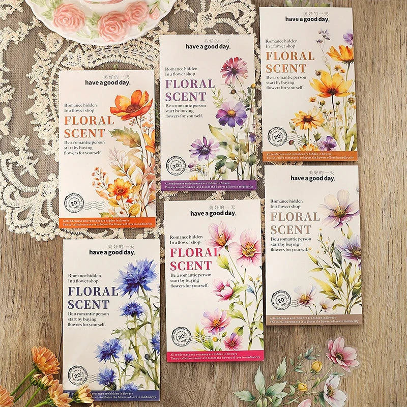 20pcs Floral Scent Vintage Flower Stickers | Creative DIY Journal Garden Label Pack