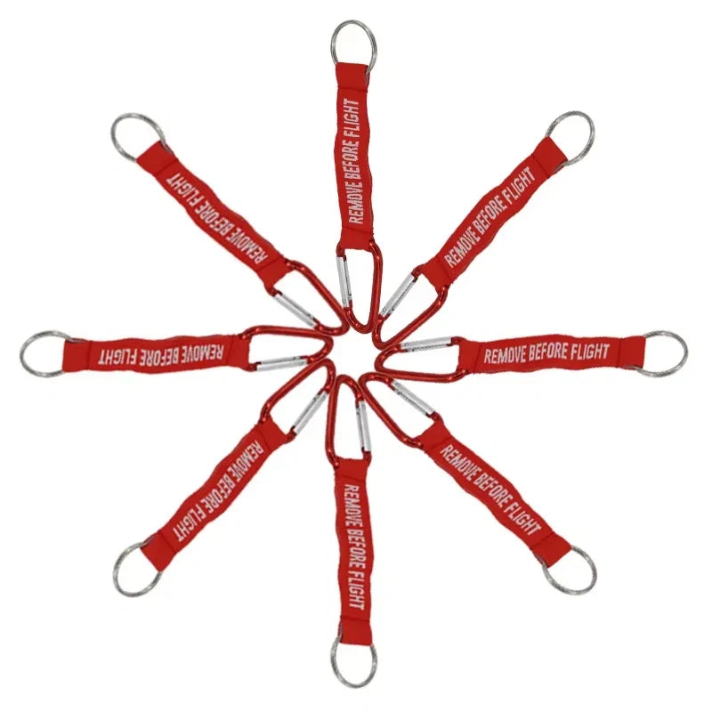 Remove Before Flight Keychain | Red Aviation Tag with Woven Lettering