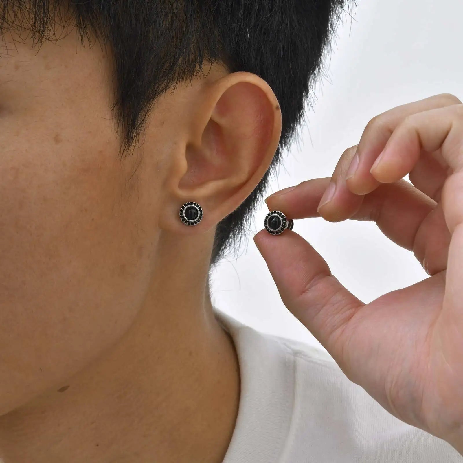 Men's Tiger Eye Stone Stud Earrings | Natural Gemstone Punk Earrings for Men