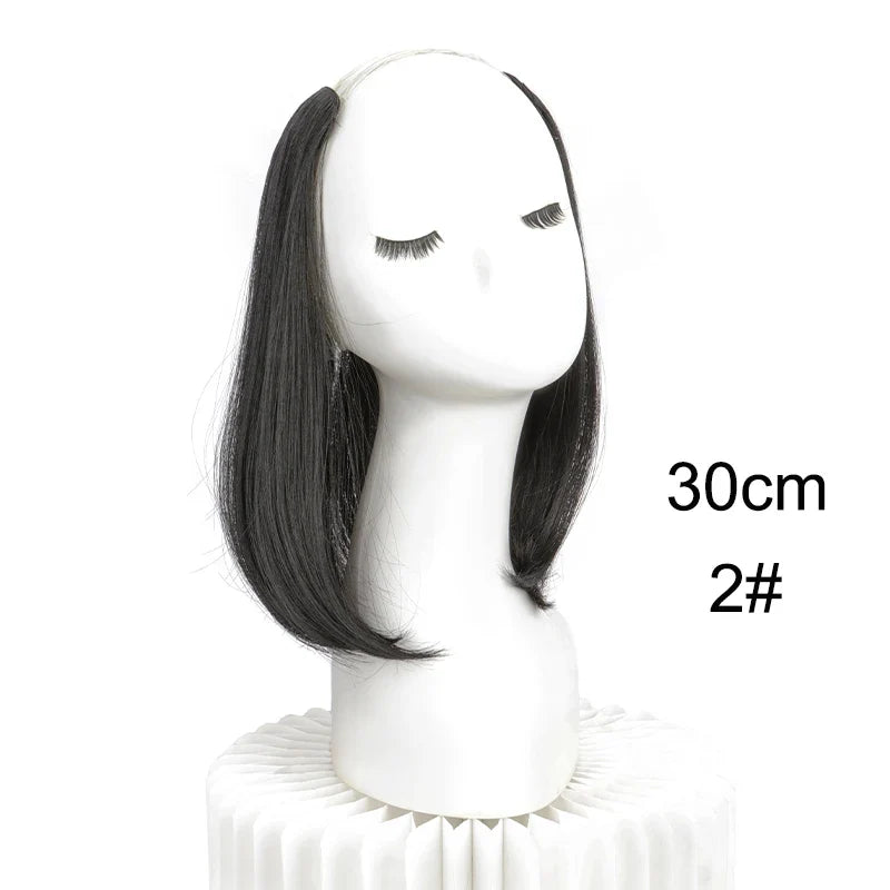 20/30cm Synthetic Straight Hair Extension with 4 Clips | V-Shaped Half Head Invisible Hairpiece