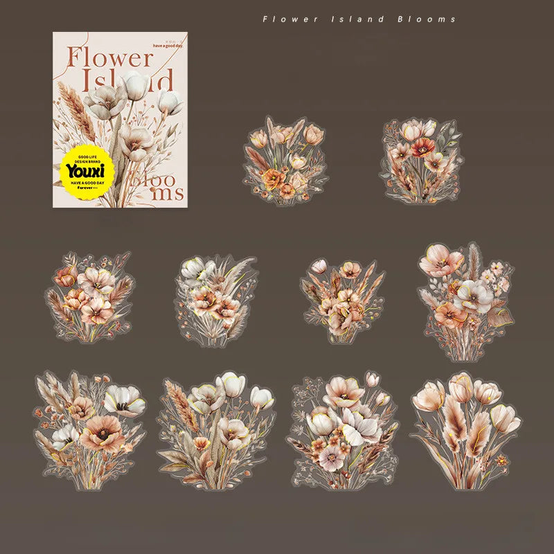 20 PET Flower Stickers for Scrapbooking | Transparent Adhesive Decorative Set