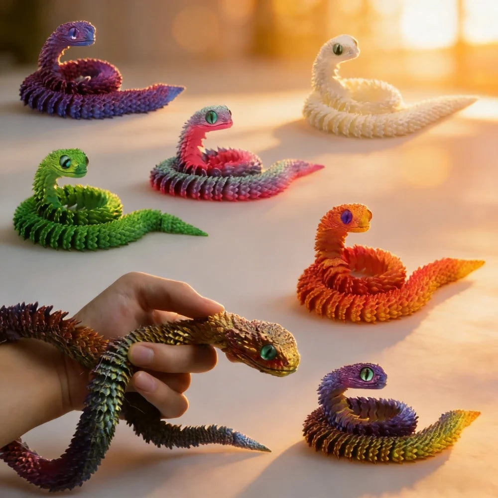 Articulated 3D Printed Snake with Egg | Desktop Decor Fidget Toy