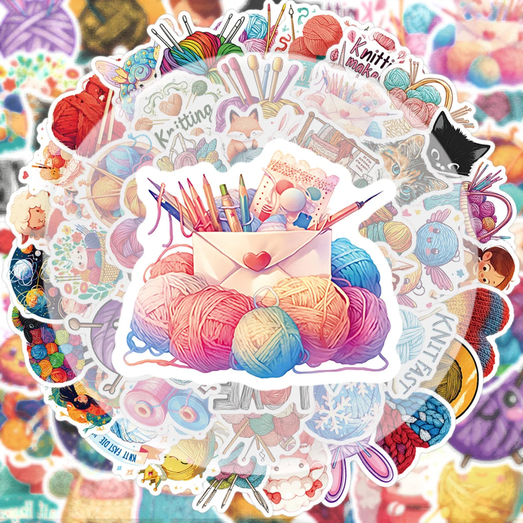 50 Creative Yarn Doodle Stickers Set | Vibrant Decals for Laptops and Water Bottles