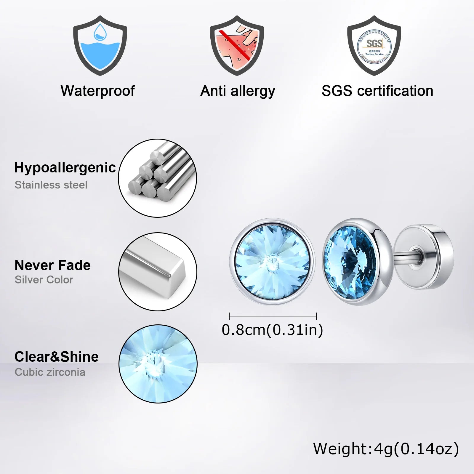 Anti Allergy Round Zircon Stud Earring for Men | AAA CZ Stainless Steel Hip Hop Classic Jewelry