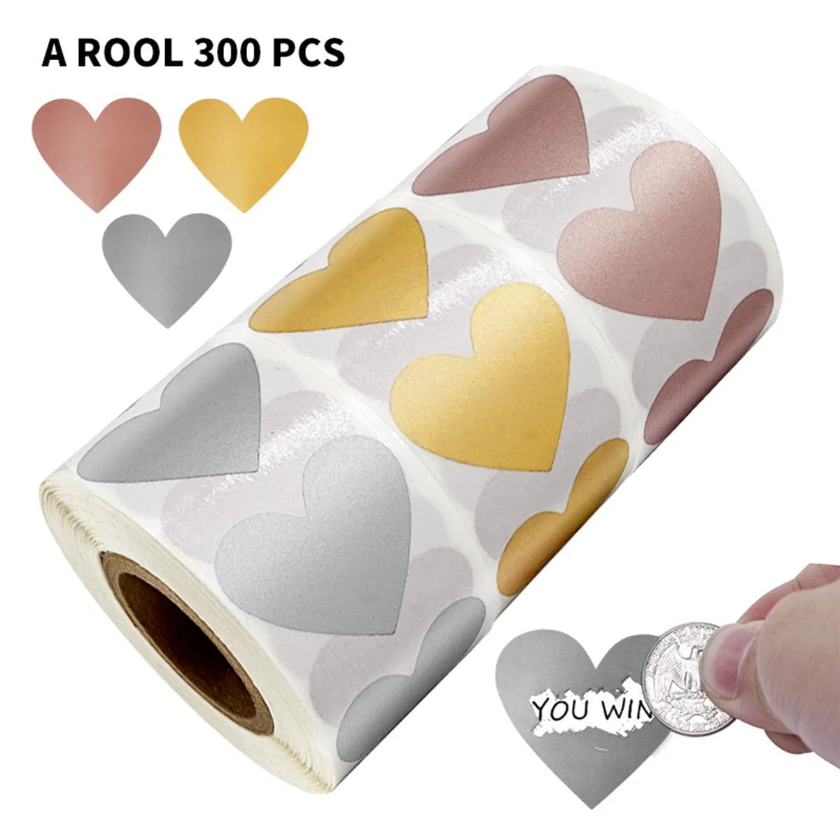 300 Pcs 1 Inch Heart Scratch Off Stickers | Lottery Ticket and DIY Game Labels