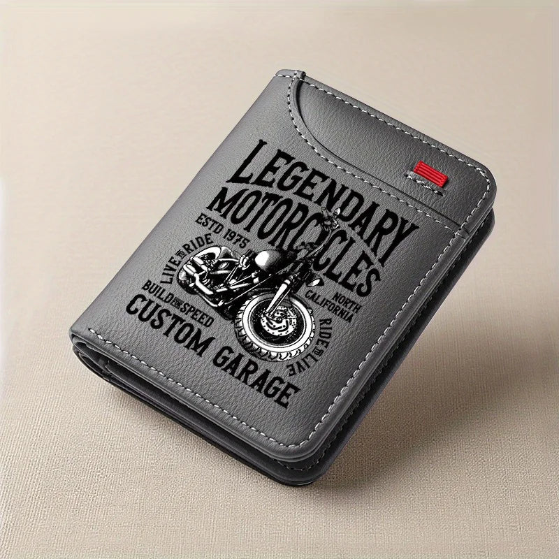 Men's Retro Faux Leather Wallet | Vintage Motorcycle Slim Card Holder