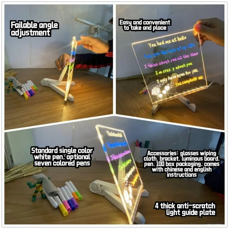 Glowing Acrylic Message Board Night Light | Rewritable Drawing Lamp for Kids