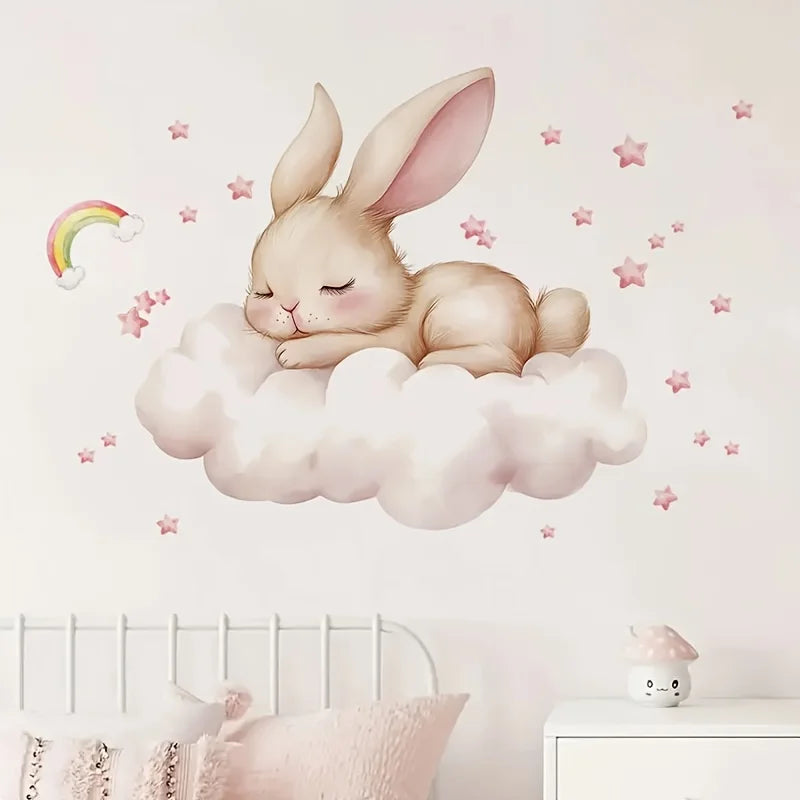 1 Modern Watercolor Sleeping Rabbit Wall Sticker | Pink Room Decor