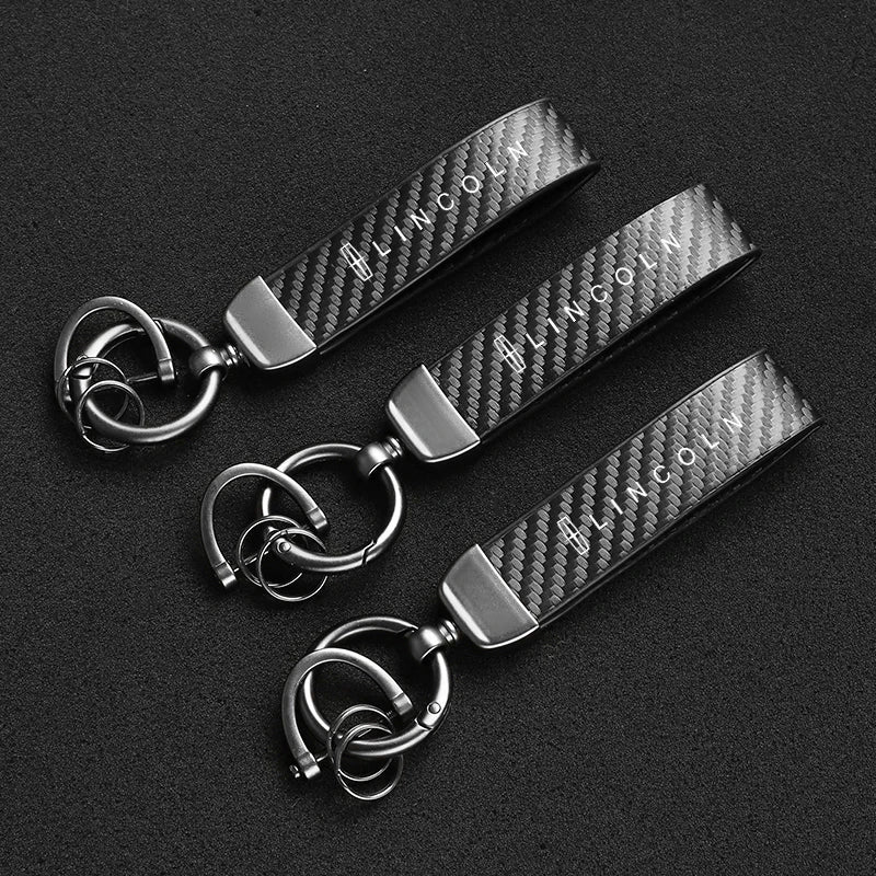 Carbon Fiber Style Car Keychain | Microfiber Leather Key Ring for Lincoln Navigator