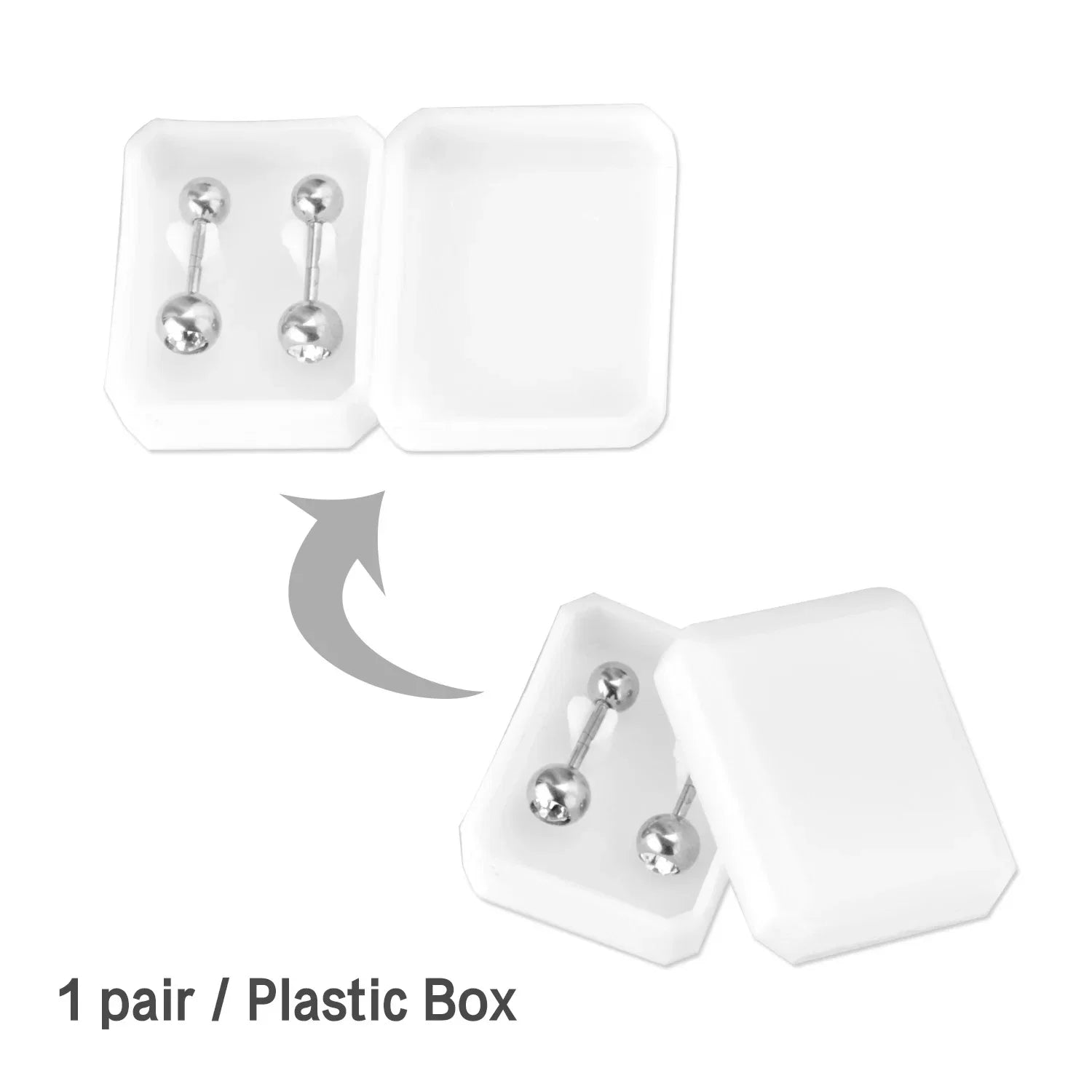 LUXUSTEEL White Black Crystal Earrings | Stainless Steel Round CZ Studs with Screw Back