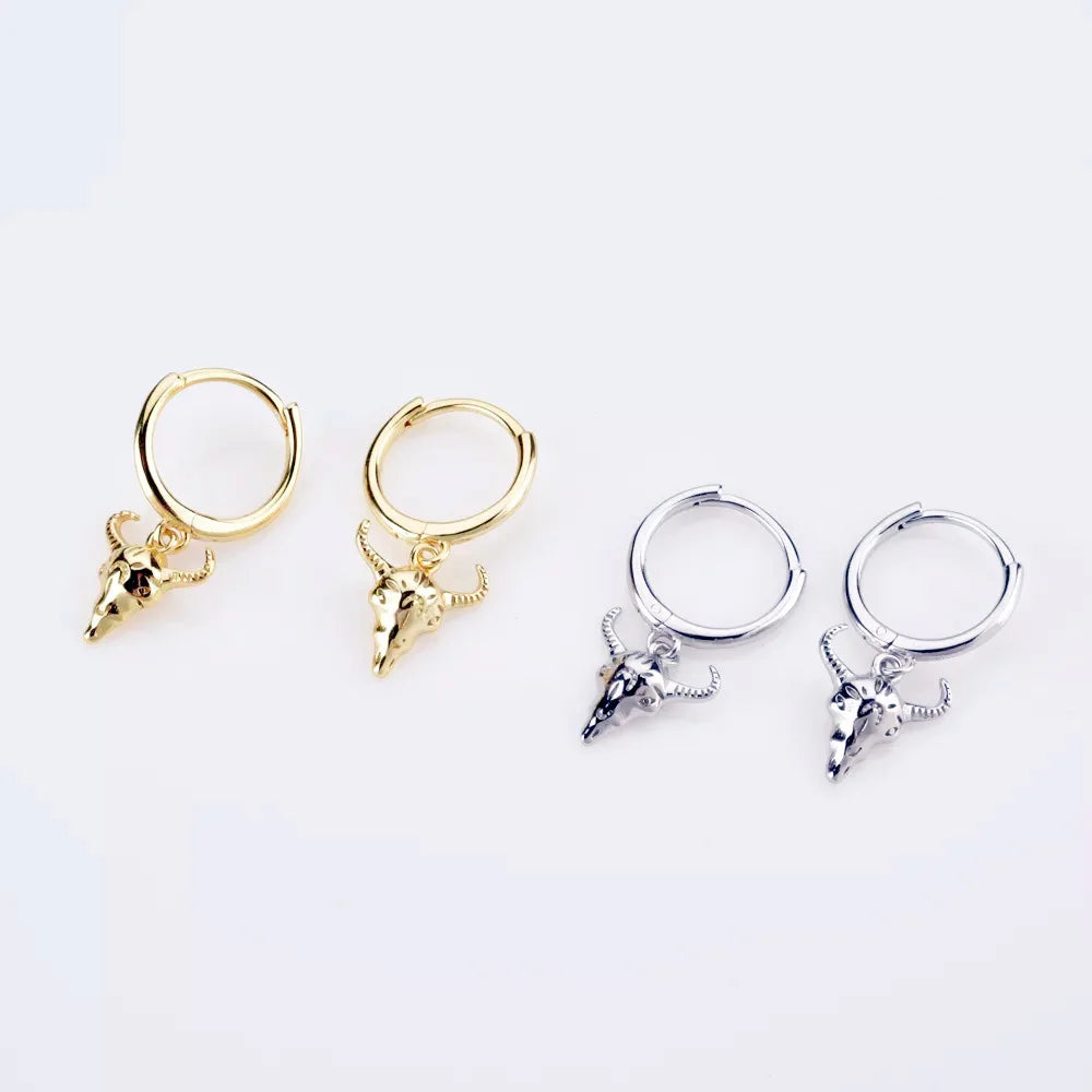 CIAXY Retro Cow Head Earrings for Women Men | 14K Gold Plated Animal Drop Earrings