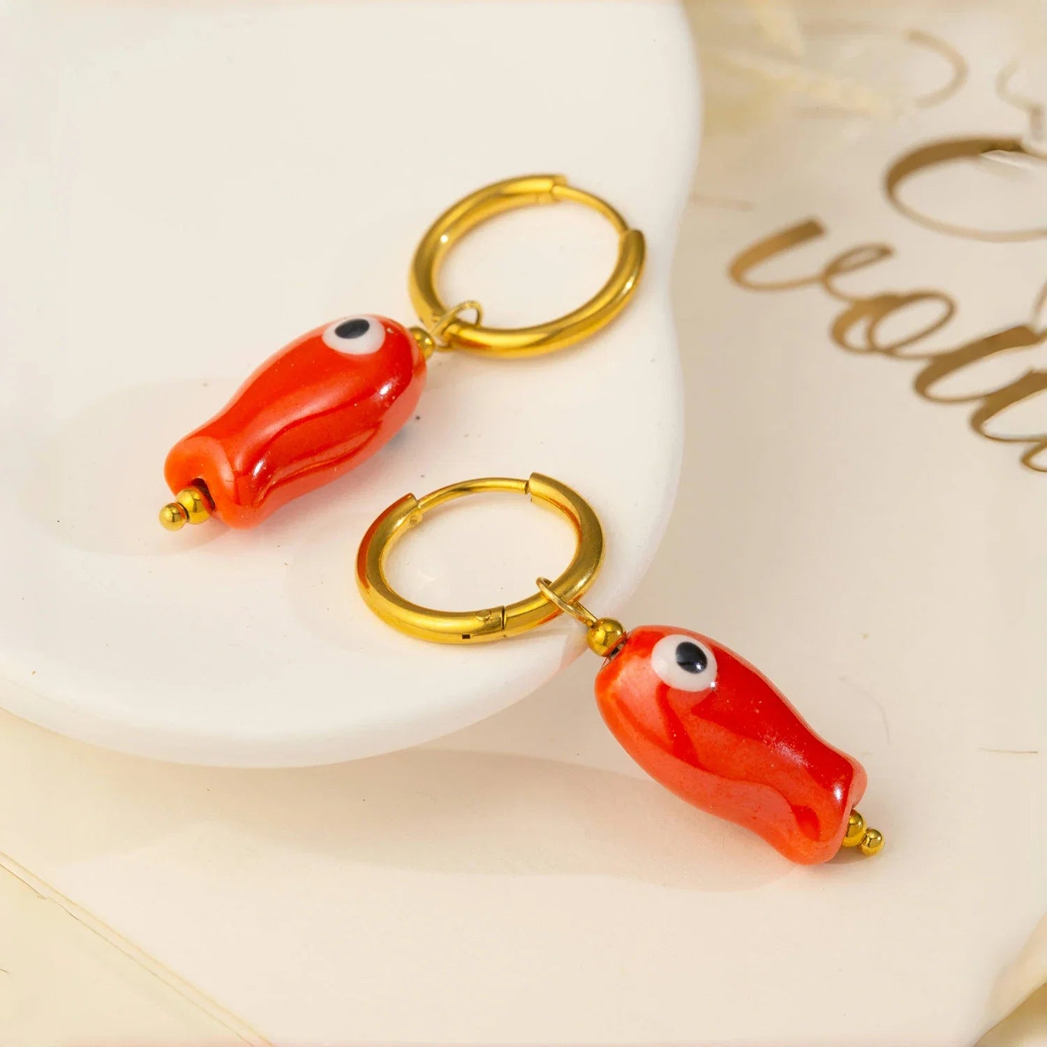 Stainless Steel Ceramic Fish Earrings | Colorful Dopamine Jewelry for Women