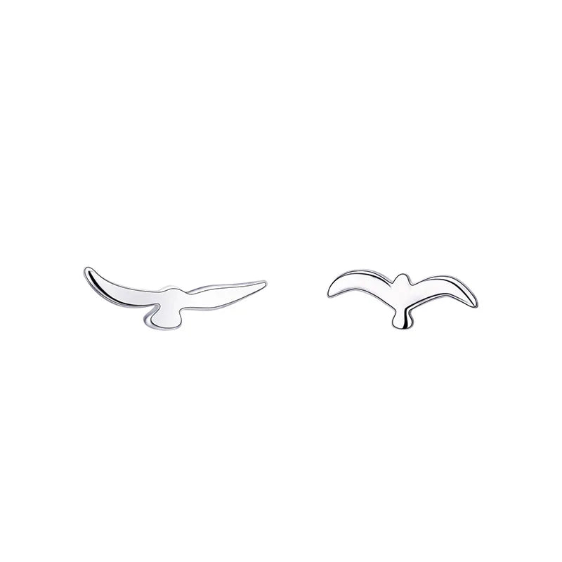 Asymmetrical Small Seagull Earrings | Delicate Stylish 925 Silver Bird Jewelry