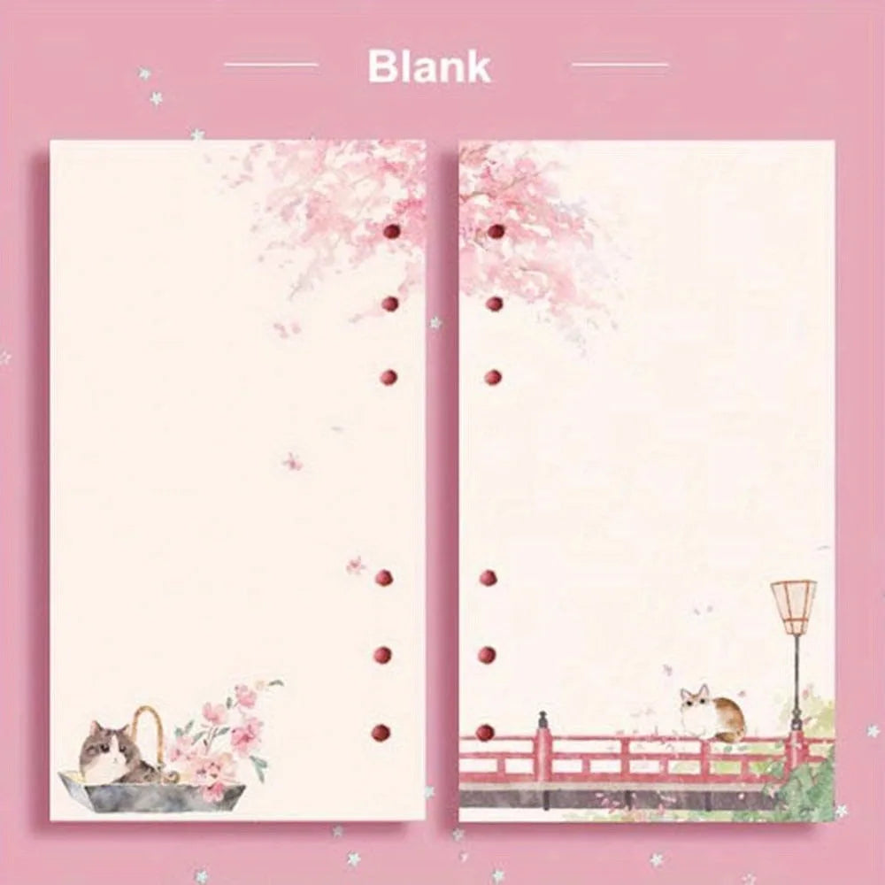 80 Sheets A6 Loose Leaf Paper Refill | Kawaii Cat Sakura Design for Planner Binder
