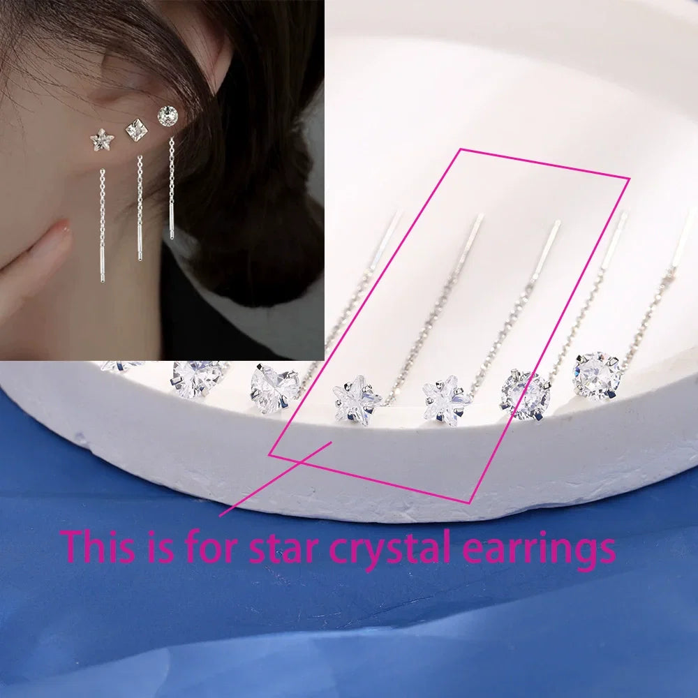 Ventfille 925 Sterling Silver Star Drop Earrings for Women | Simple Tassel Chain Office Jewelry
