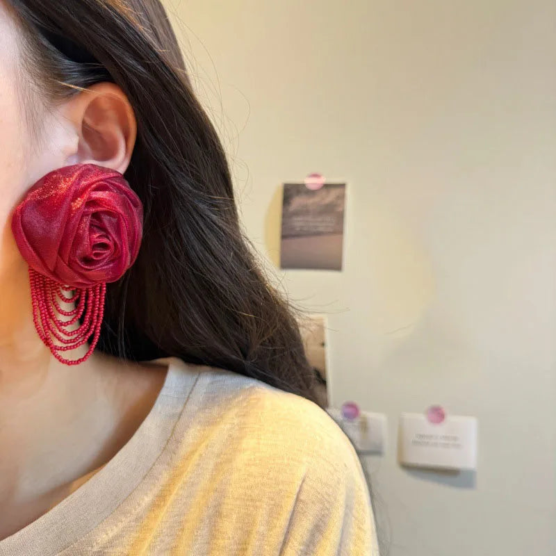Fairy Mesh Rose Drop Earrings | Handmade Boho Tassel Jewelry