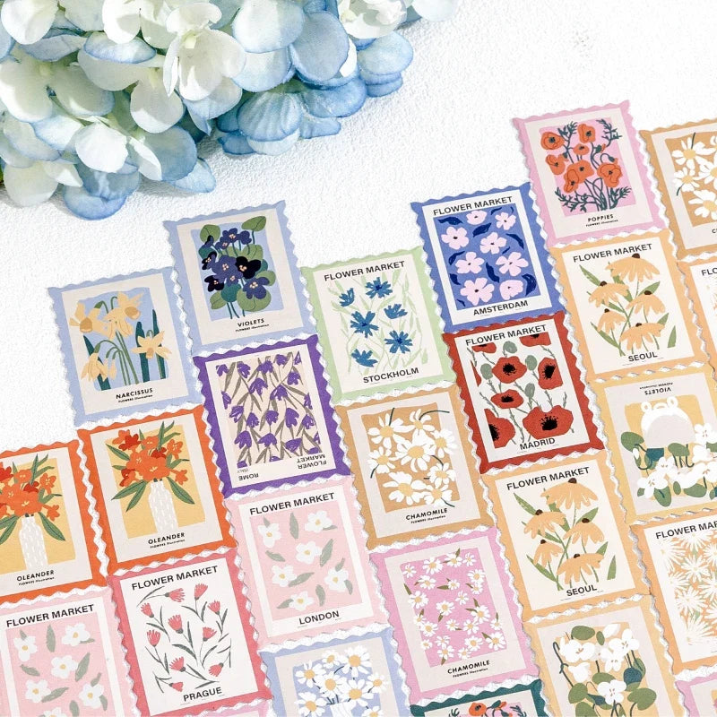 Flower Post Office Decorative Sticker Set | 46pcs Paper Stickers for Scrapbooking and Journaling