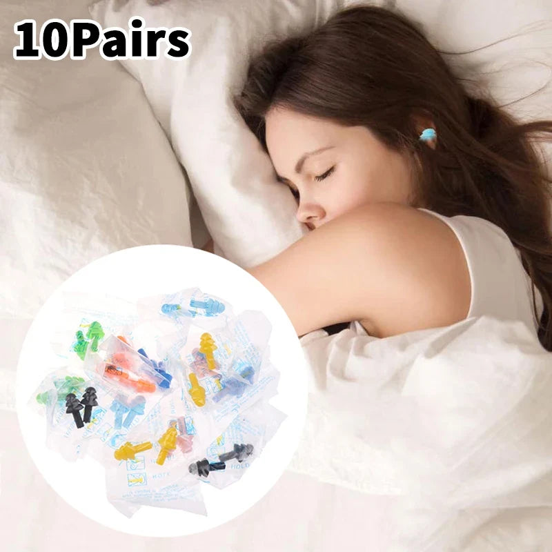 10 Pairs Silicone Anti-Noise Earplugs for Sleep Work Travel | Noise-Canceling Hearing Protection