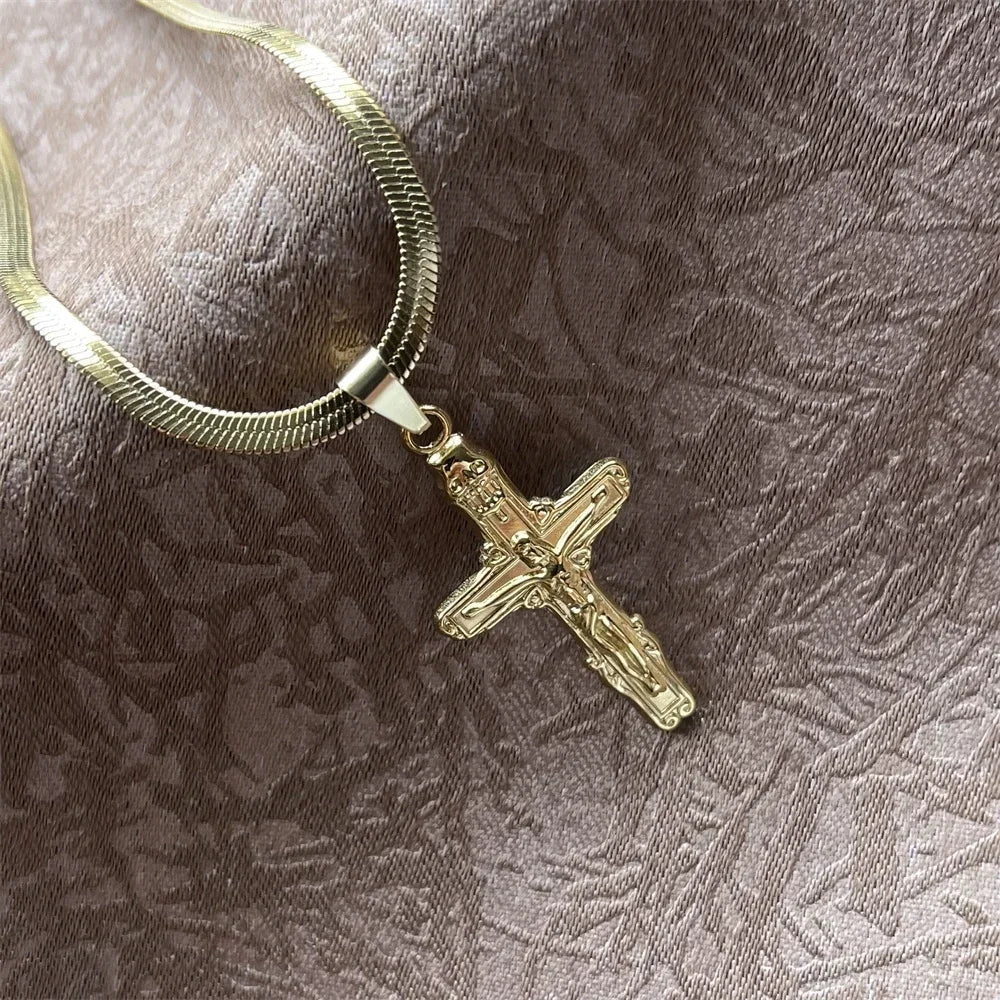 Christian Cross Necklace for Men Women | Stainless Steel Religious Pendant Jewelry