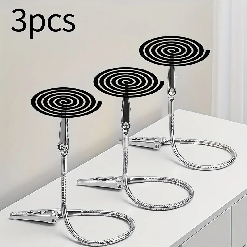 3pcs Stainless Steel Portable Vertical Mosquito Coil Holder Stand | Adjustable Dual Alligator Clips, Anti-Tilt Design