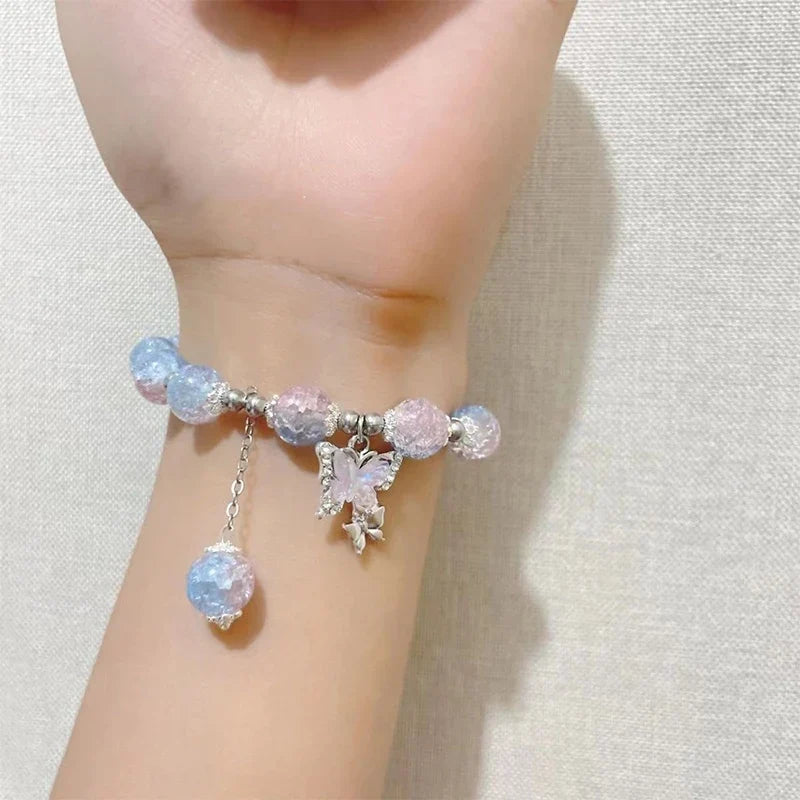 Crystal Butterfly Pendant Bracelet | Colorful Glass Bead Jewelry for Women