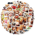 50 Cartoon Coffee Themed Stickers | Waterproof Decals for Laptops Helmets and Gear