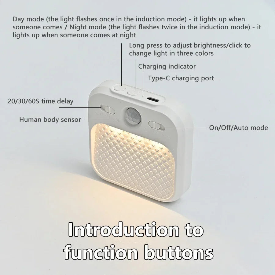PIR Motion Sensor LED Night Light | USB Rechargeable Automatic Lamp for Bedroom, Stairs, and Closet