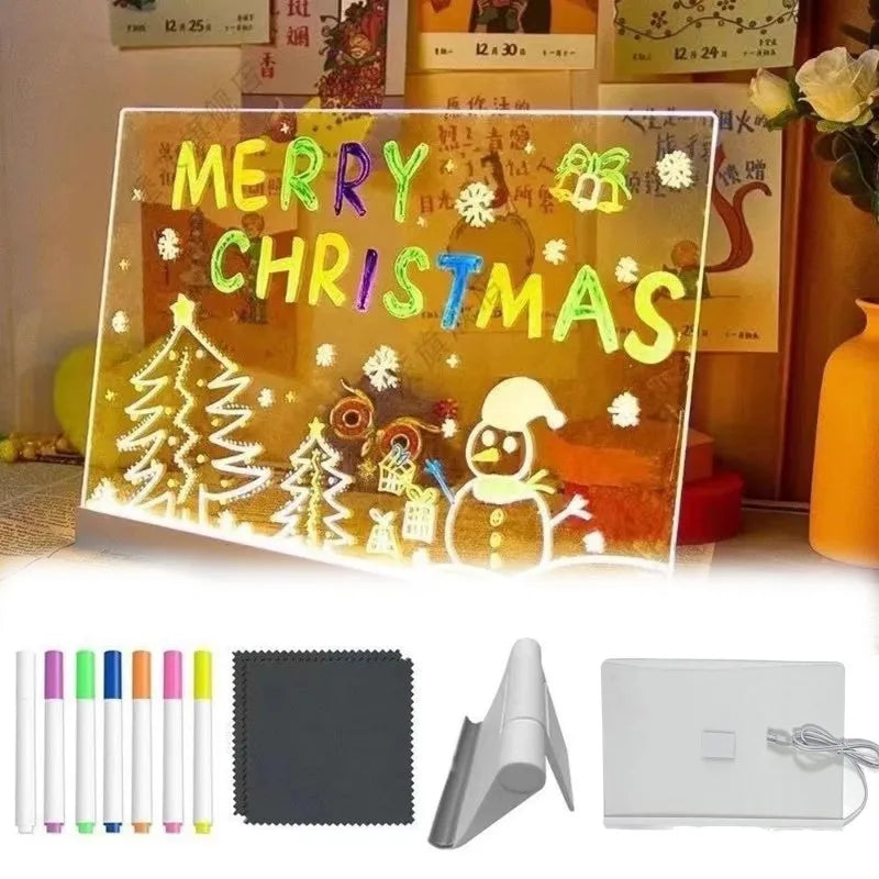 Glowing Acrylic Message Board Night Light | Rewritable Drawing Lamp for Kids