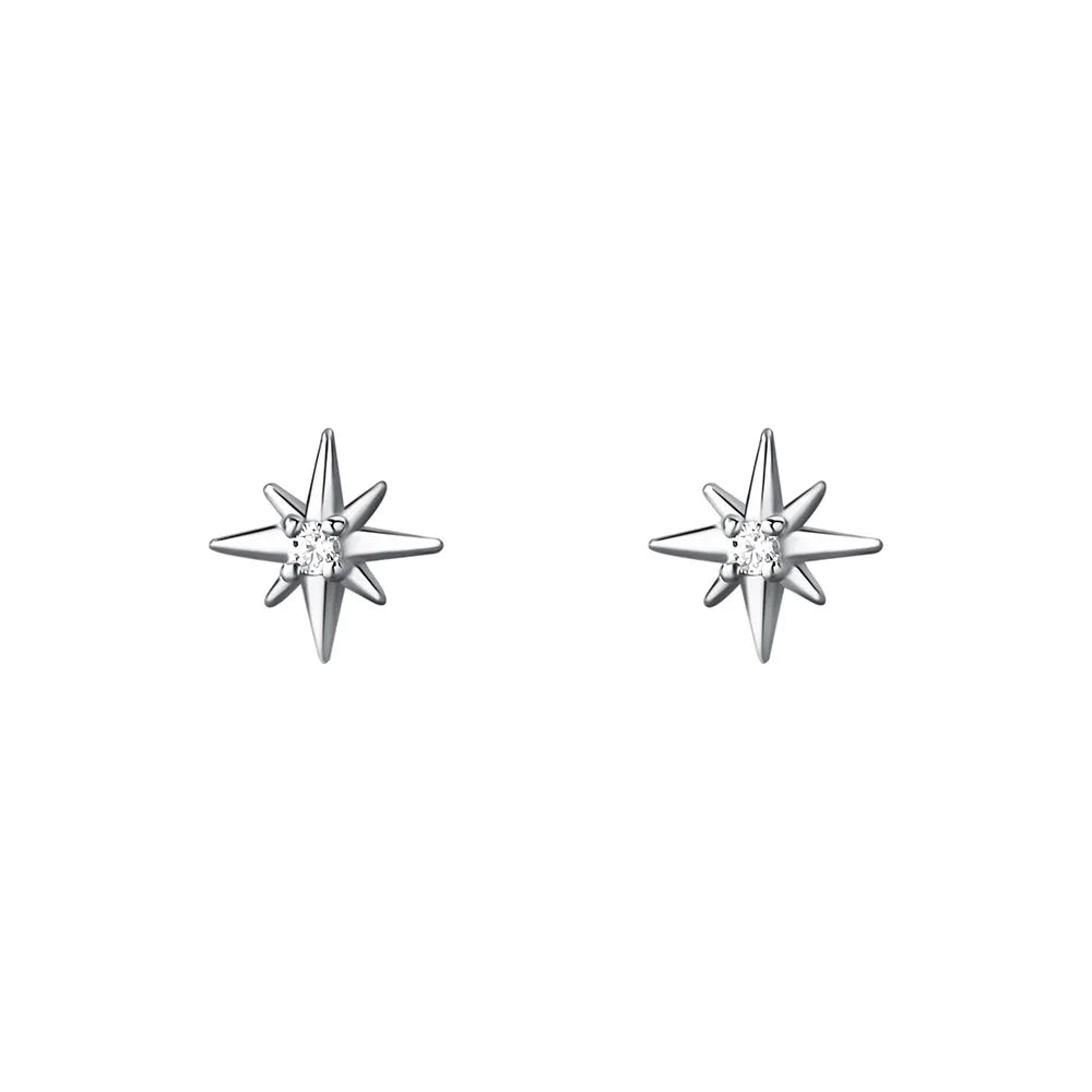 925 Sterling Silver Geometric Eight Star Stud Earrings | Fine Zircon Jewelry for Women