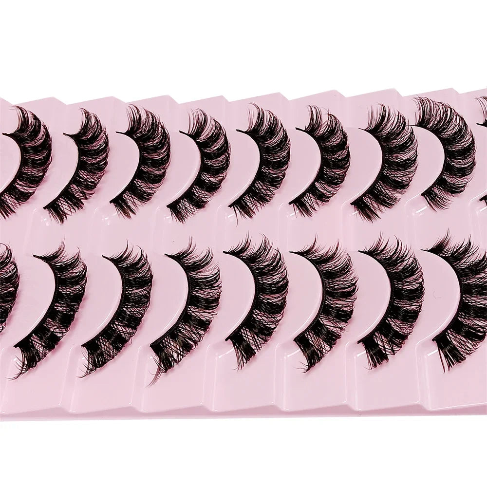 10 Pairs DD Curl Russian Strip Lashes | Fluffy Volume False Eyelashes for Dramatic Look