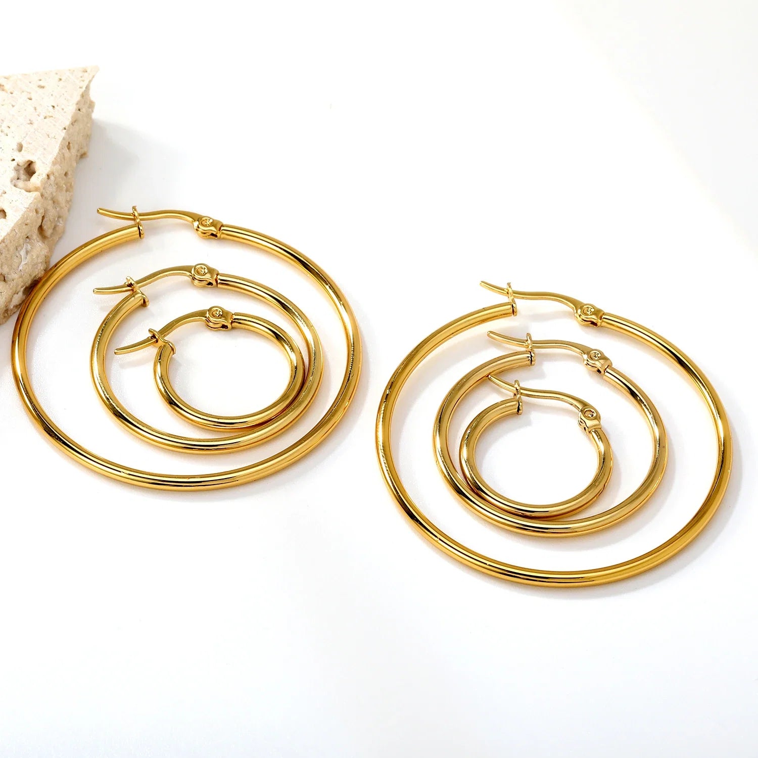 ASONSTEEL Simple Stainless Steel Hoop Earrings | Glossy Minimalist Classic Circles