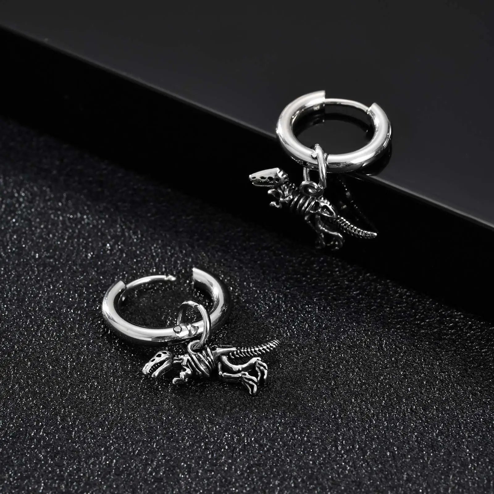 Dinosaur Drop Earrings | Stainless Steel Punk Rock Jewelry for Men and Women