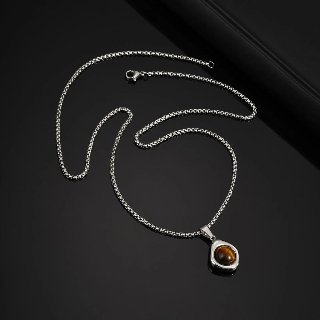 Vnox Tiger Eye Stone Irregular Pendant Necklace | Stainless Steel Natural Stone Jewelry for Men
