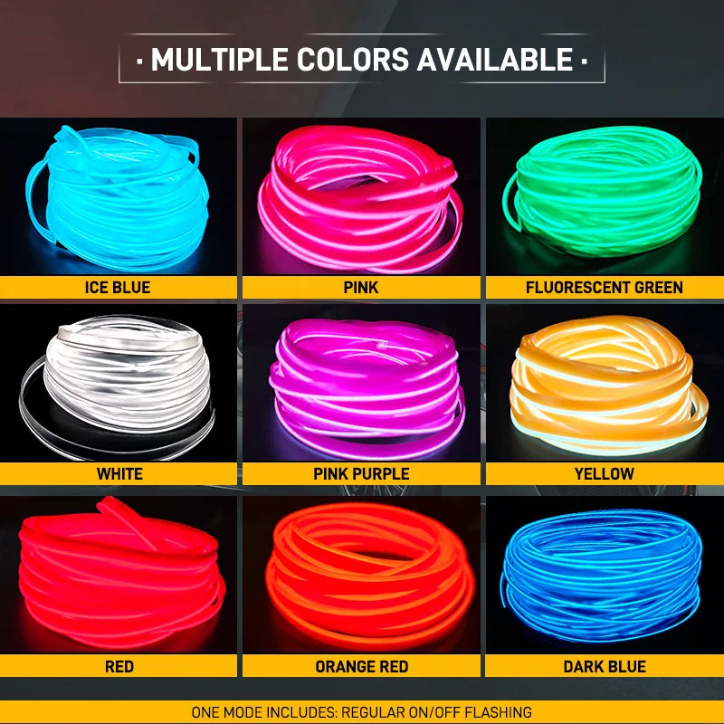 Car Interior EL Wire Neon Strip Lights | DIY Flexible Atmosphere LED Lamp for Dashboard