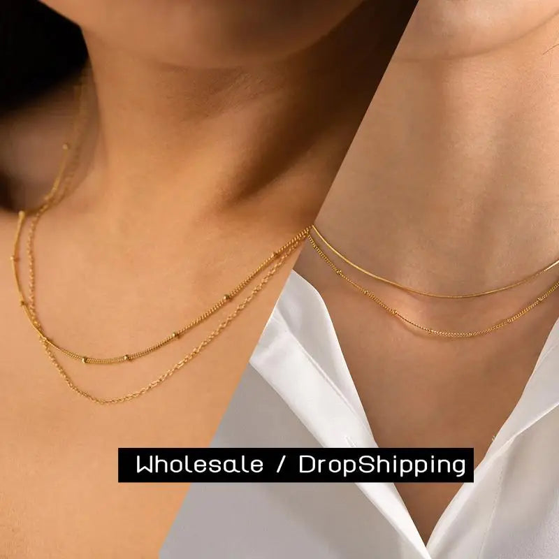 Dainty Gold Layered Bead Chain Necklace | Stainless Steel Star Pendant Jewelry