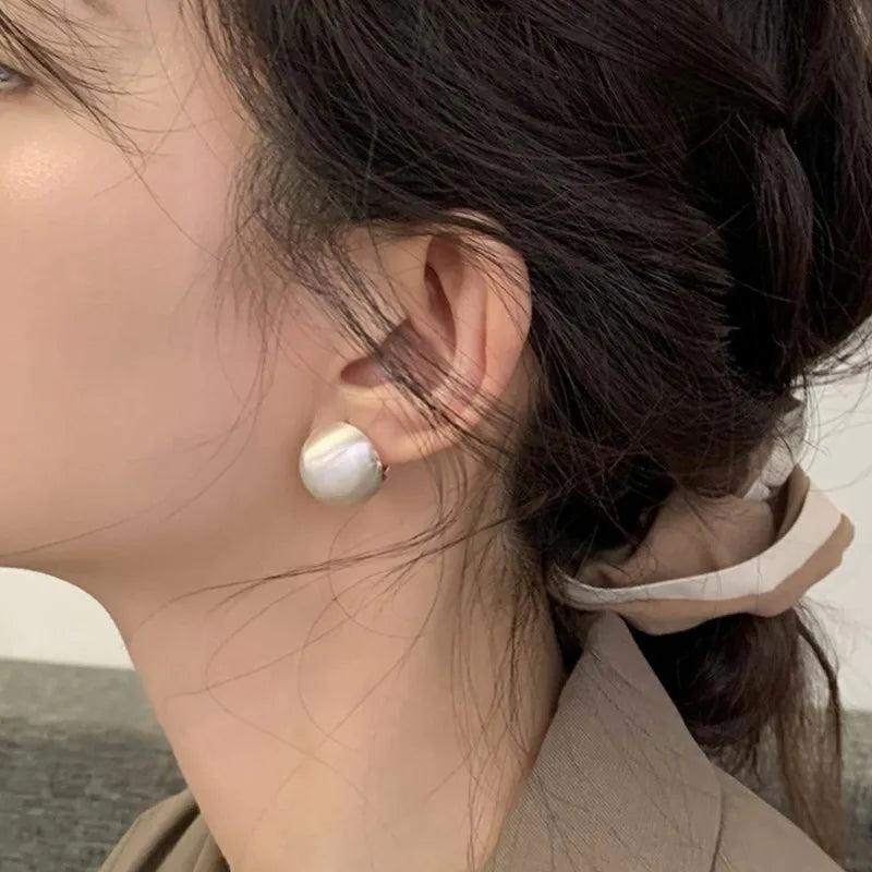 Frosted Gold-Plated Brushed Spherical Hoop Earrings | Retro Creative Women's Accessories