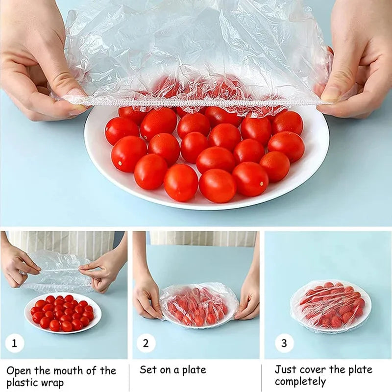 100PCS Disposable Food Cover Plastic Wrap | Kitchen Stretch Film for Bowls and Cups