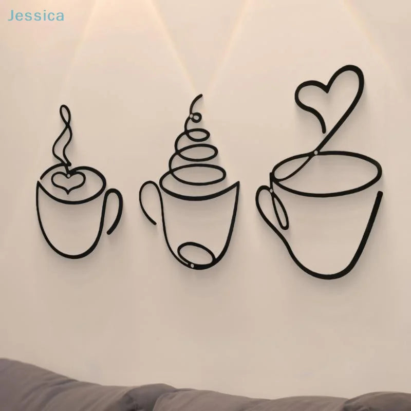 Metal Black Coffee Cup Wall Art Decor | Kitchen, Cafe & Coffee Bar Wall Hanging