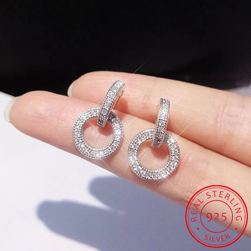 Sterling Silver Moissanite Circle Stud Earrings | D Color VVS1 Classic Jewelry