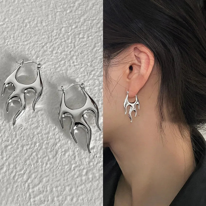 Gothic Punk Gold Flame Hoop Earrings for Women | Exaggerated Geometric Piercing Jewelry