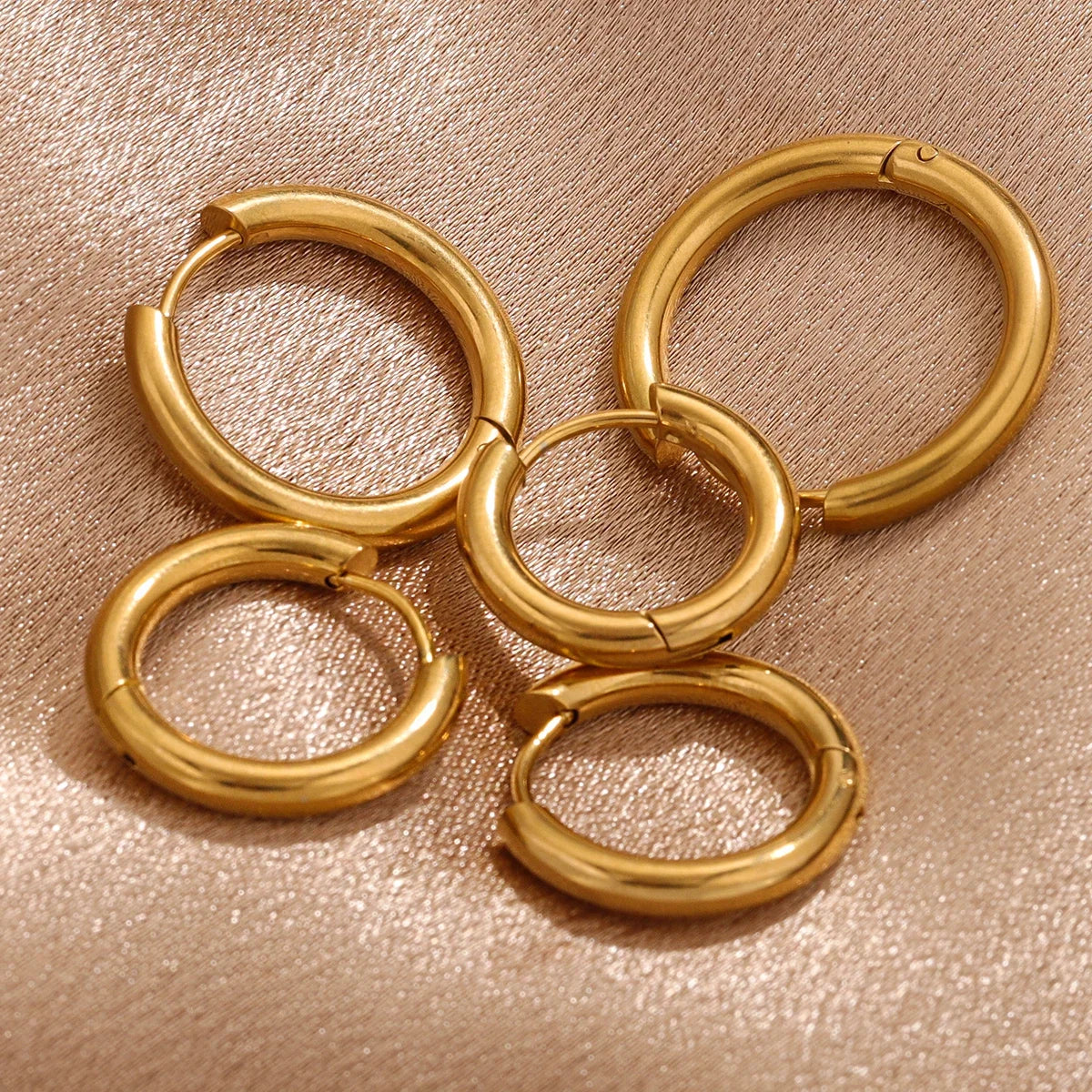 6pcs Stainless Steel 3mm 4mm Hoop Earrings | PVD Gold Plated Korean Round Earrings for Men Women