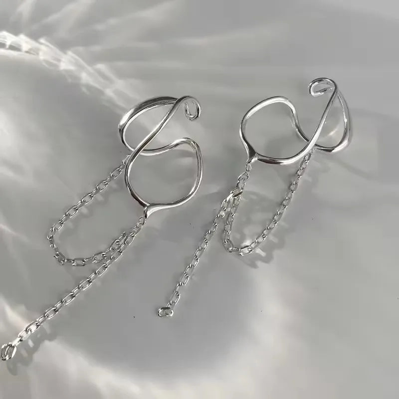 925 Sterling Silver Ear Cuff Without Piercing | Chain Tassel Earring for Women